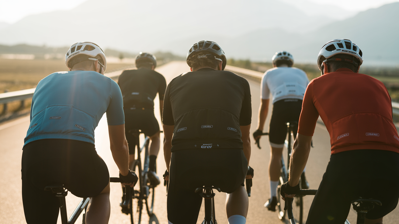 Professional cycling jerseys showcasing custom team apparel